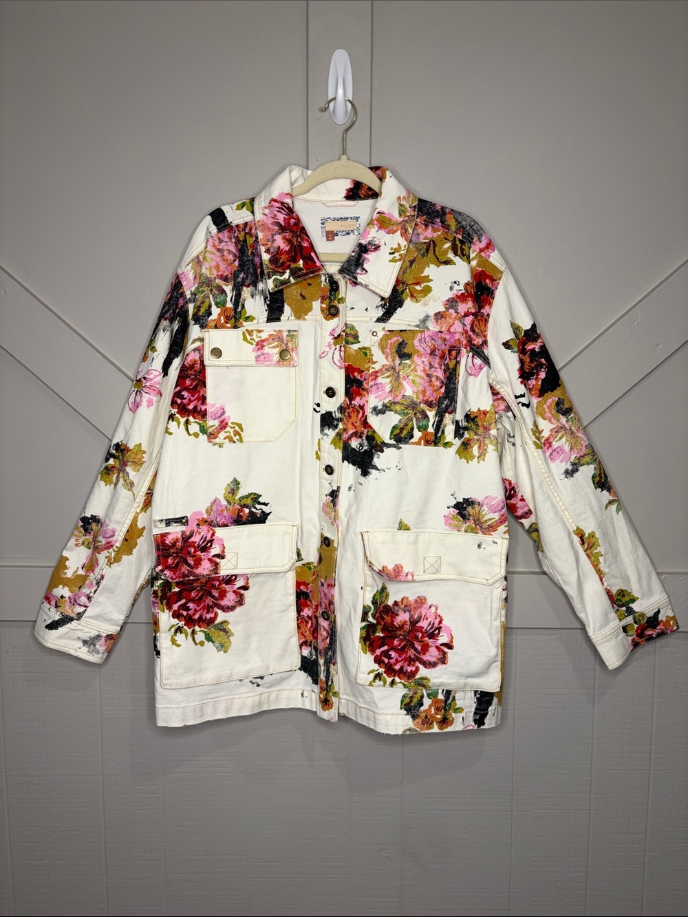 Anthropologie Pilcro The Wanderer Floral Utility Jacket White Multi Size XL - Picture 2 of 14